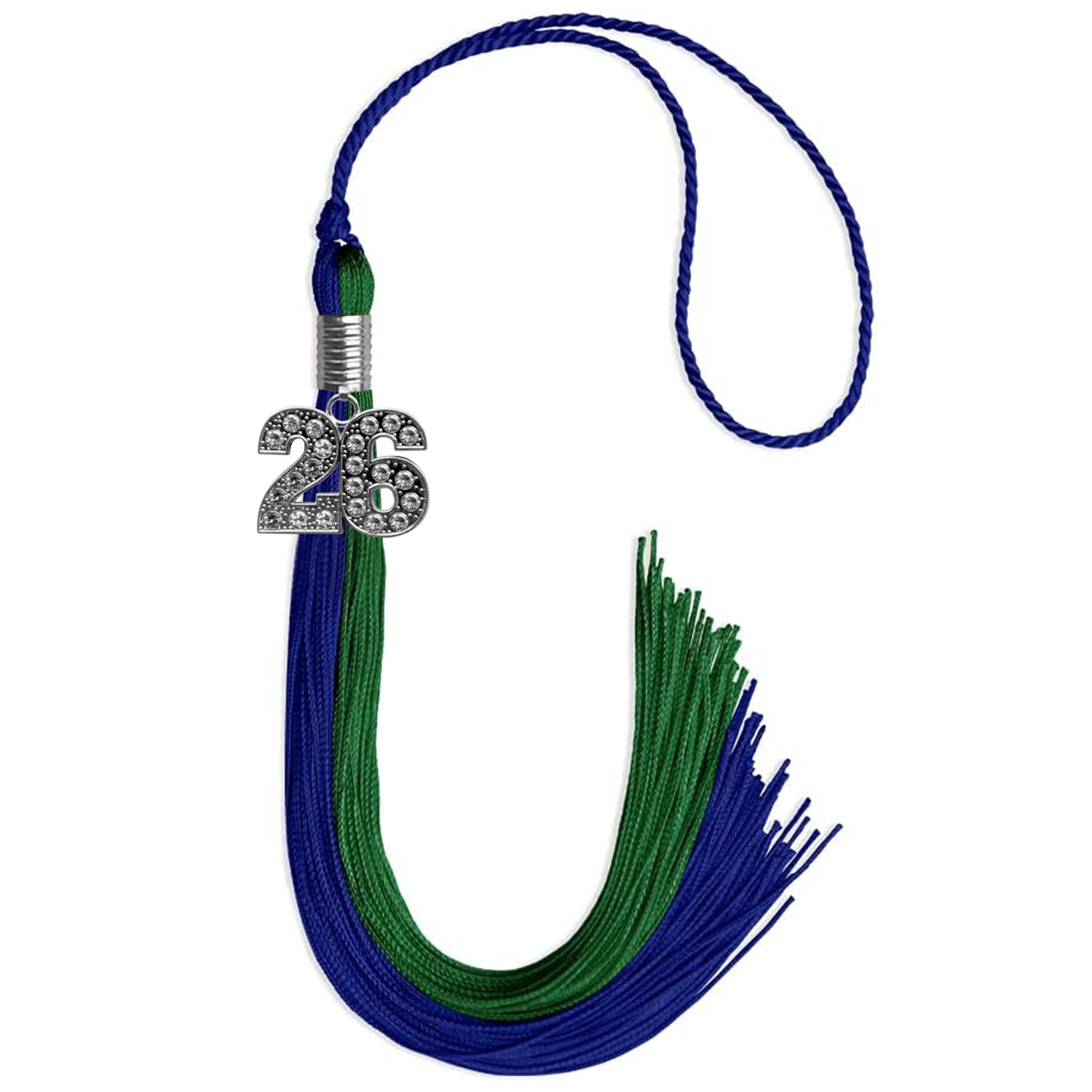 Royal Blue/Green Graduation Tassel with Silver Date Drop - Endea Graduation