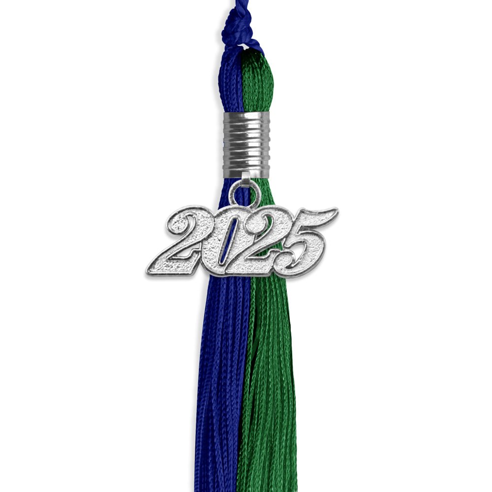 Royal Blue/Green Graduation Tassel with Silver Date Drop - Endea Graduation