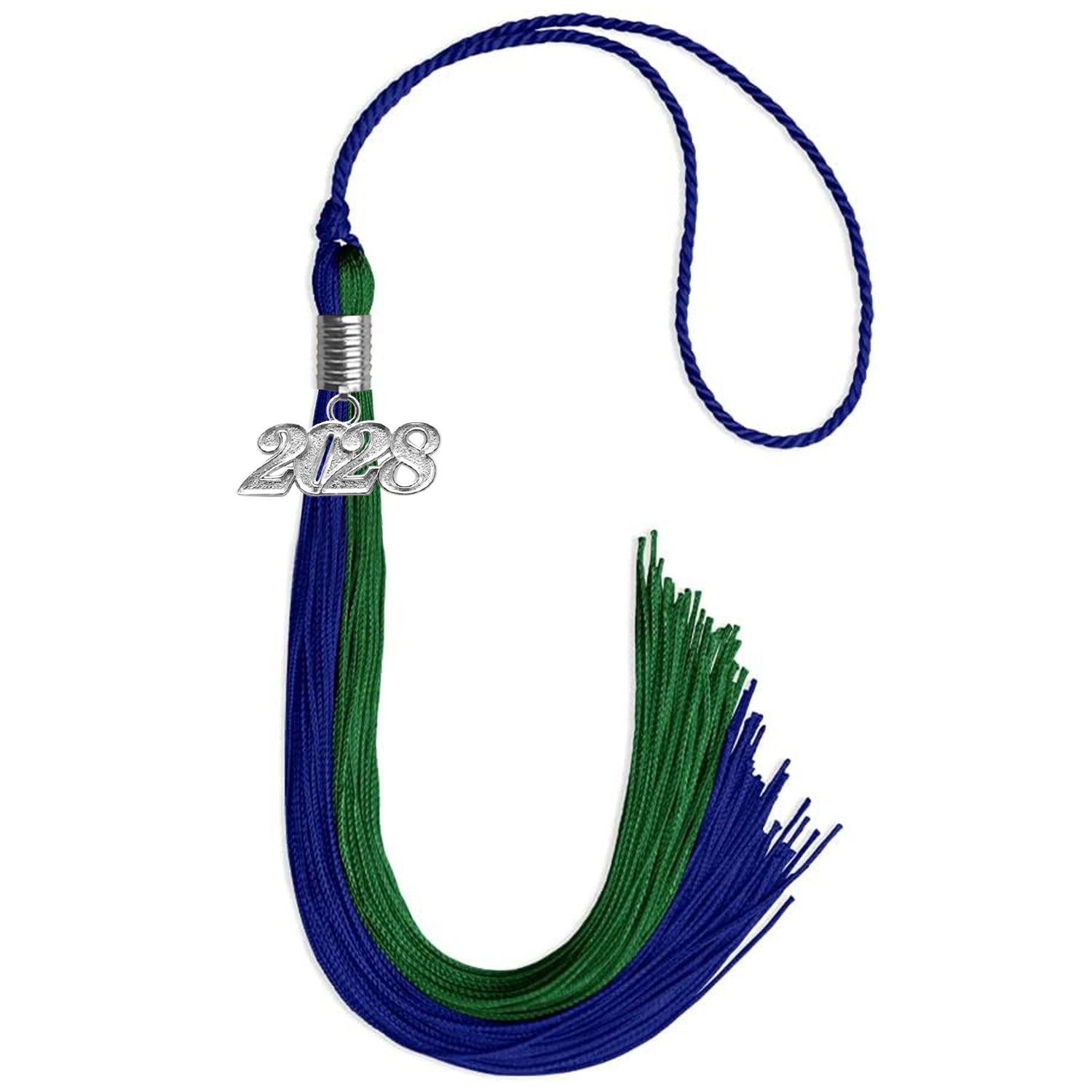 Royal Blue/Green Graduation Tassel with Silver Date Drop - Endea Graduation