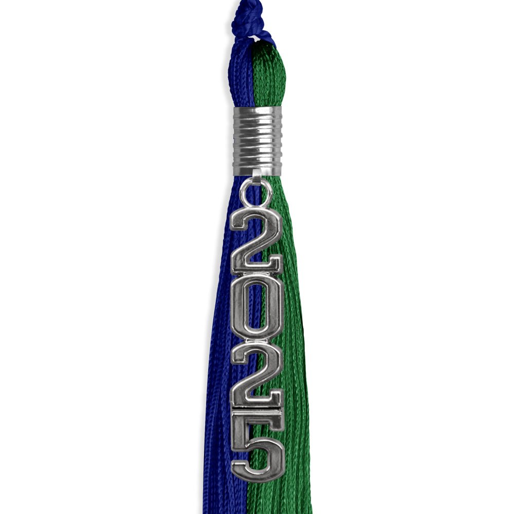 Royal Blue/Green Graduation Tassel with Silver Stacked Date Drop - Endea Graduation