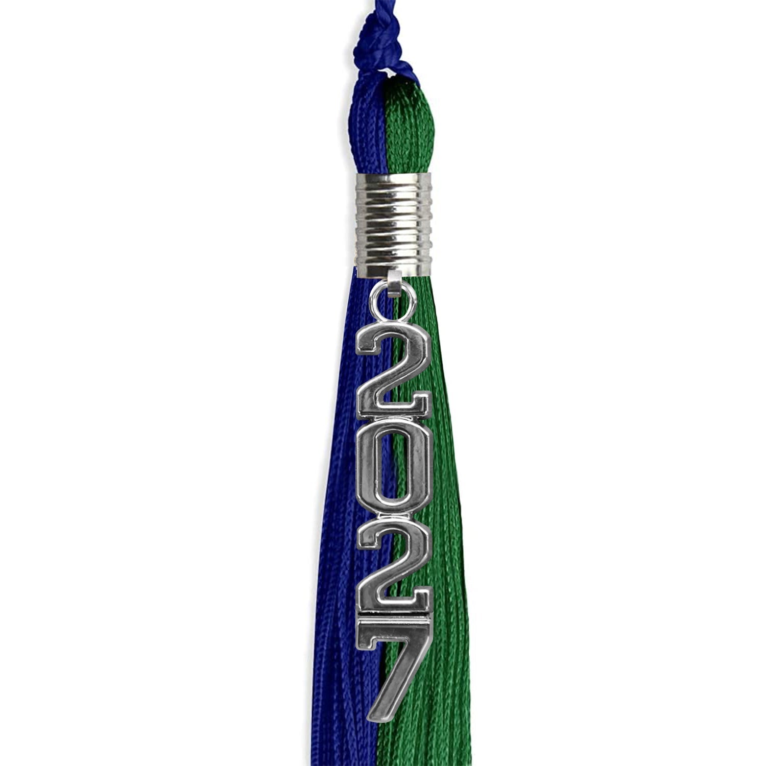 Royal Blue/Green Graduation Tassel with Silver Stacked Date Drop - Endea Graduation