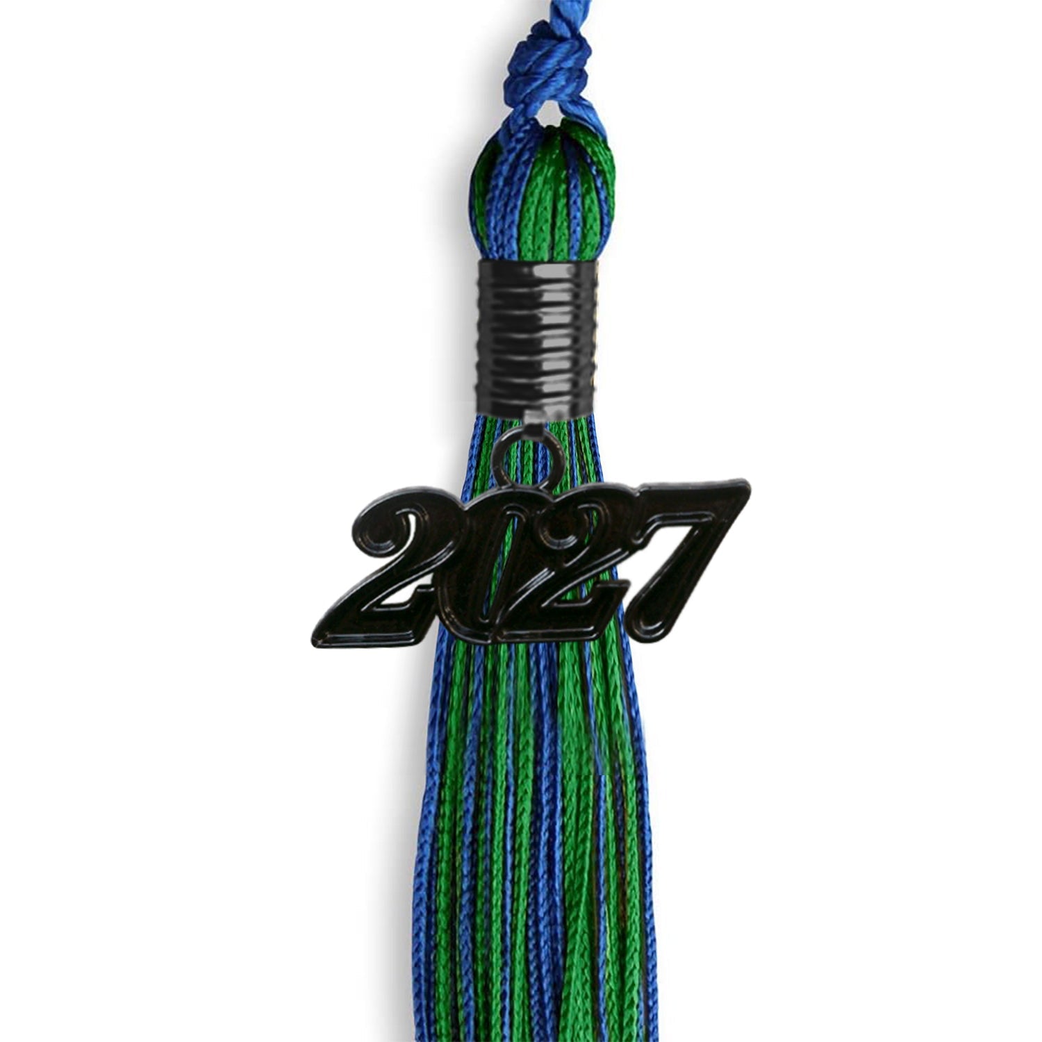 Royal Blue/Green Mixed Color Graduation Tassel with Black Date Drop - Endea Graduation