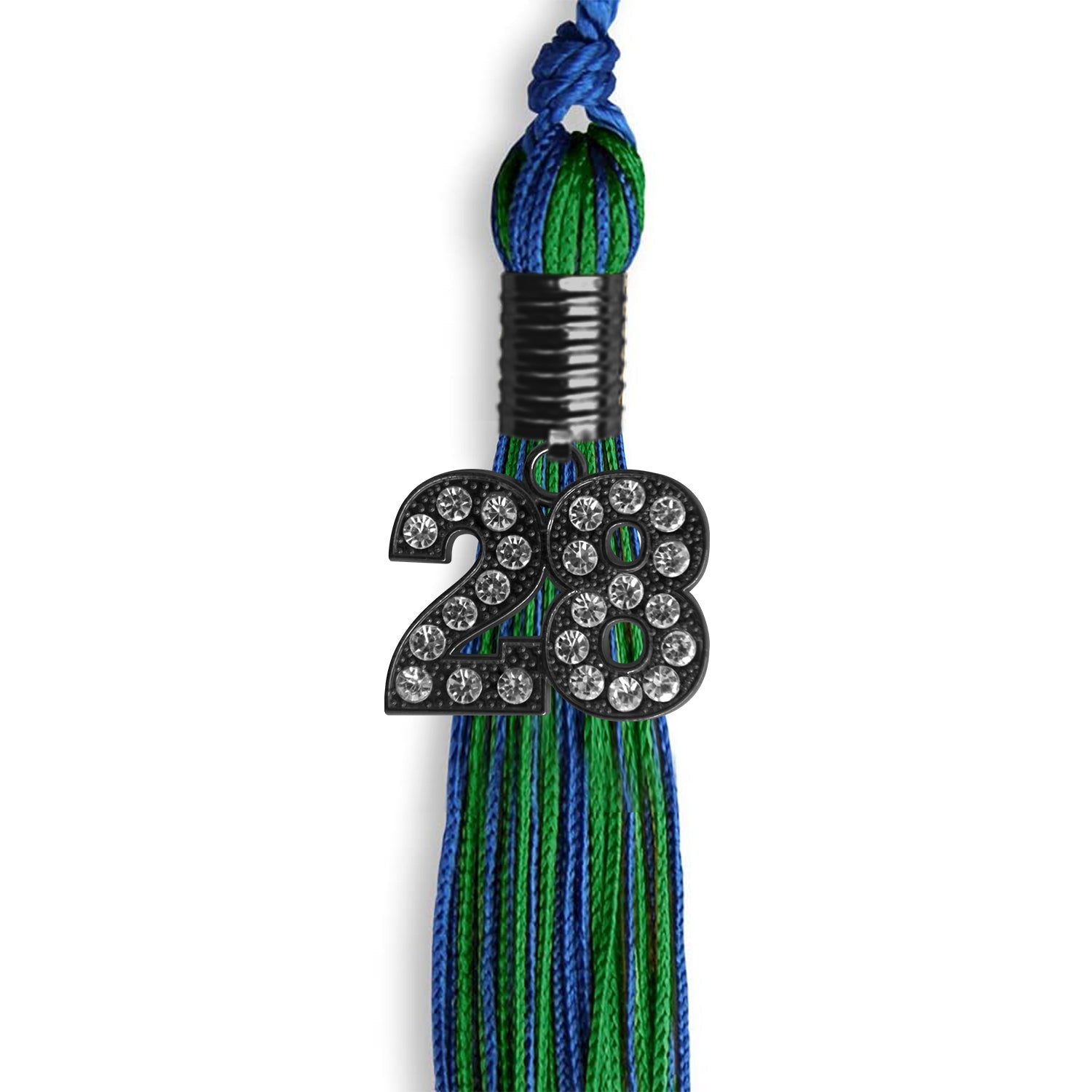 Royal Blue/Green Mixed Color Graduation Tassel with Black Date Drop - Endea Graduation