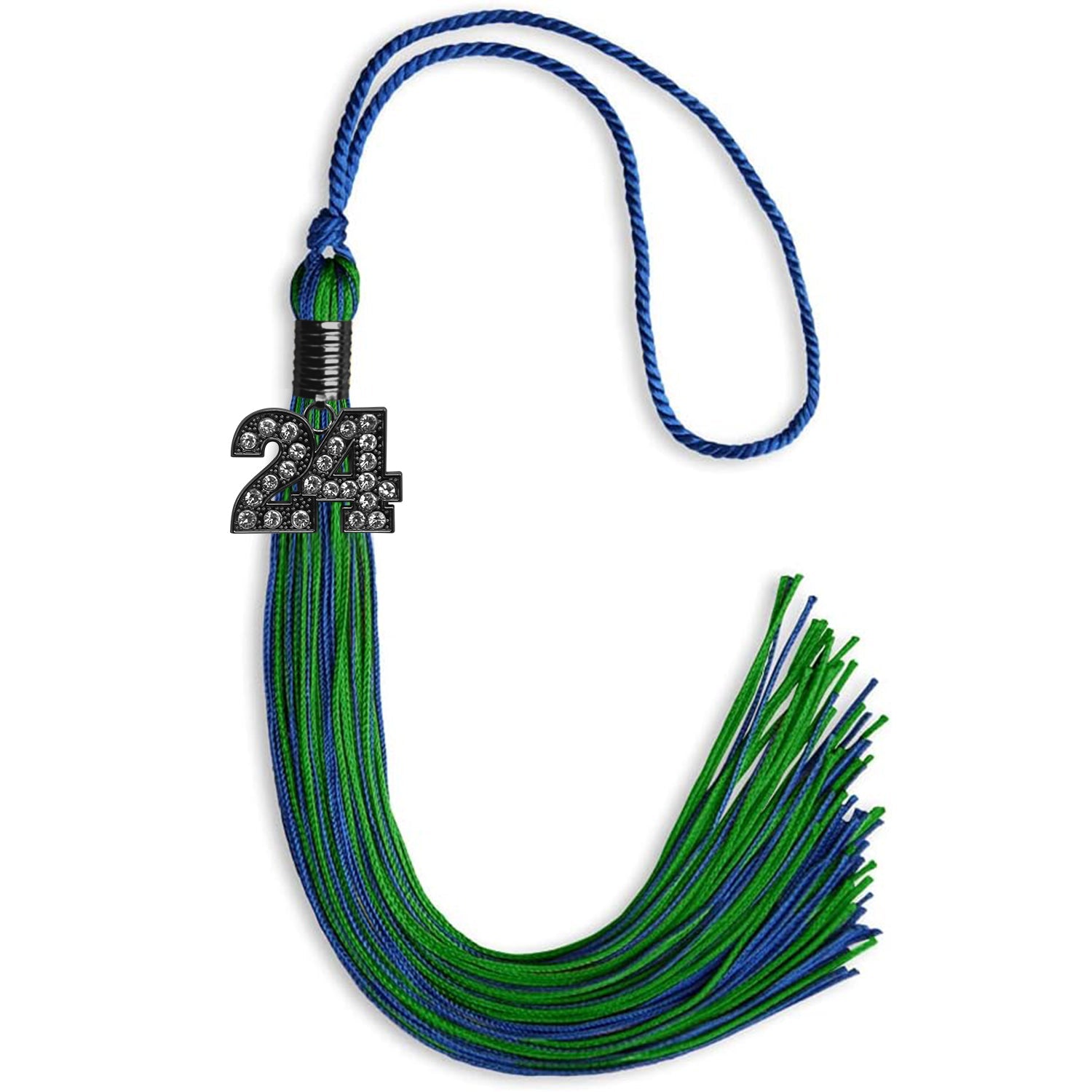 Royal Blue/Green Mixed Color Graduation Tassel with Black Date Drop - Endea Graduation