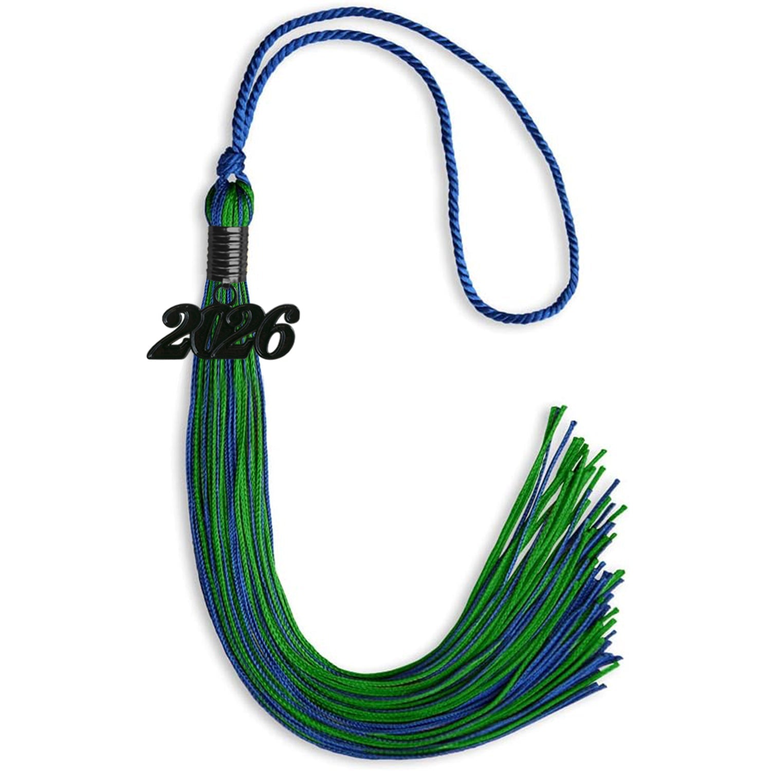 Royal Blue/Green Mixed Color Graduation Tassel with Black Date Drop - Endea Graduation