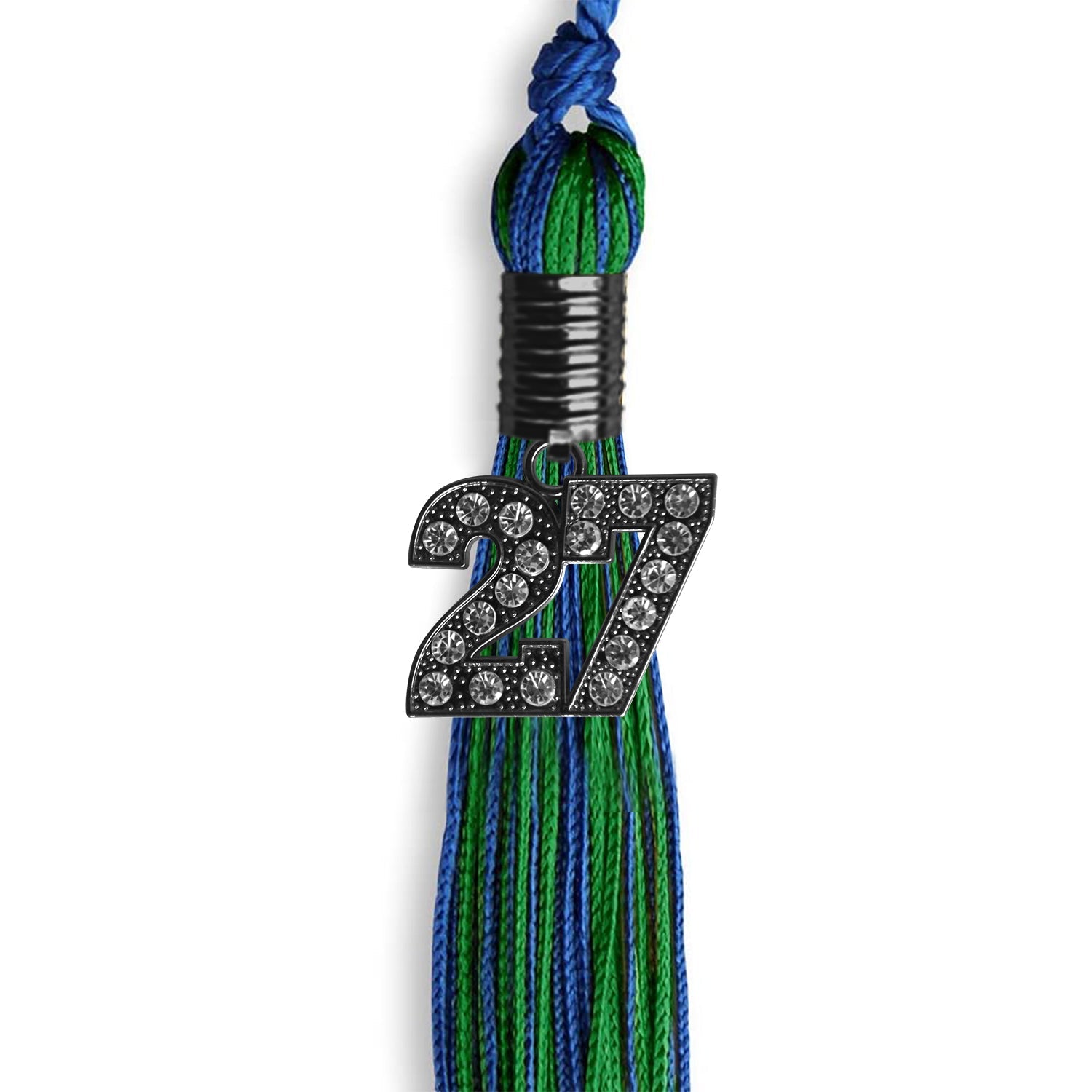 Royal Blue/Green Mixed Color Graduation Tassel with Black Date Drop - Endea Graduation