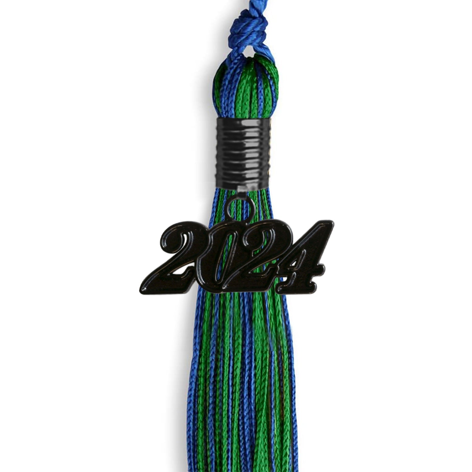 Royal Blue/Green Mixed Color Graduation Tassel with Black Date Drop - Endea Graduation