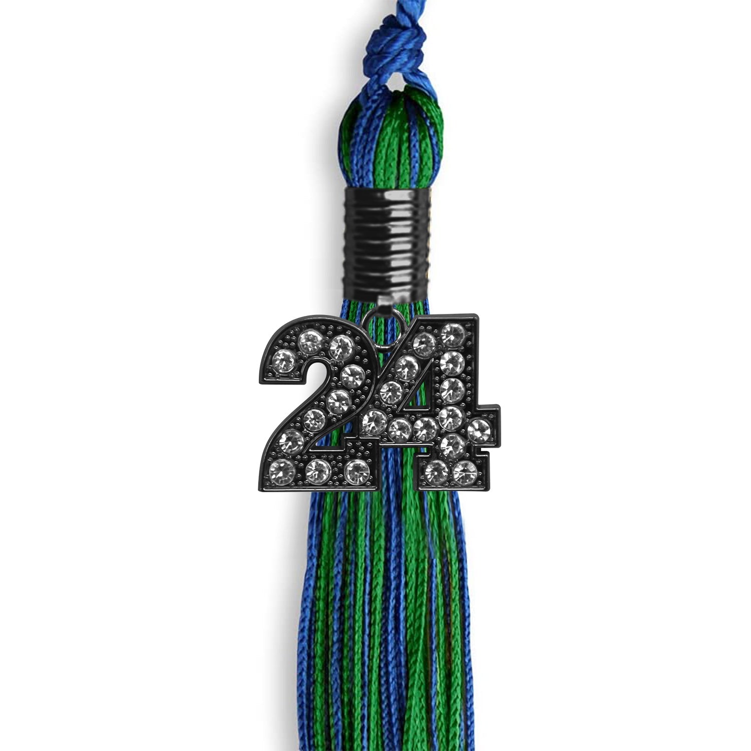 Royal Blue/Green Mixed Color Graduation Tassel with Black Date Drop - Endea Graduation