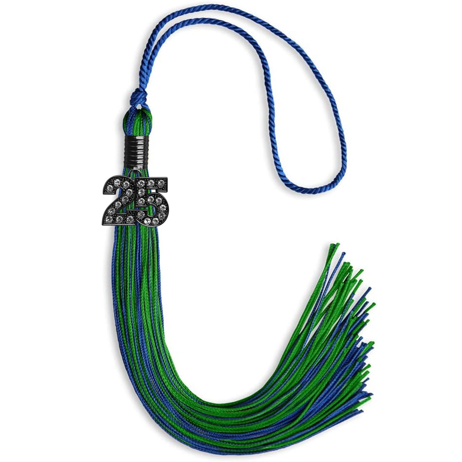 Royal Blue/Green Mixed Color Graduation Tassel with Black Date Drop - Endea Graduation