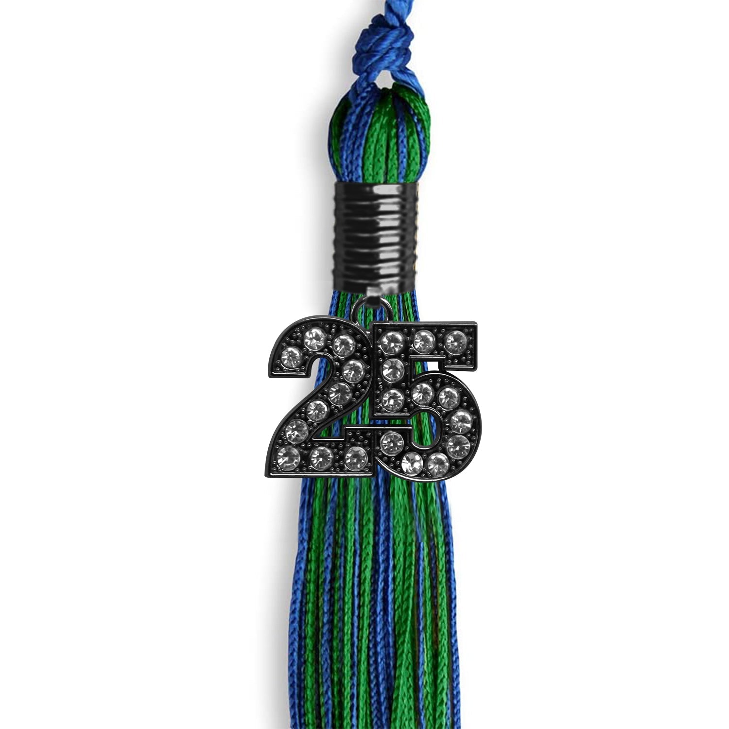 Royal Blue/Green Mixed Color Graduation Tassel with Black Date Drop - Endea Graduation