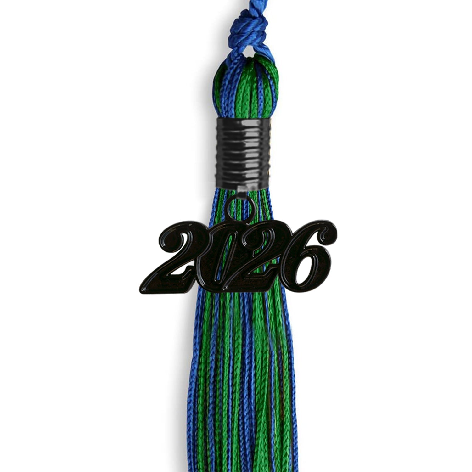 Royal Blue/Green Mixed Color Graduation Tassel with Black Date Drop - Endea Graduation