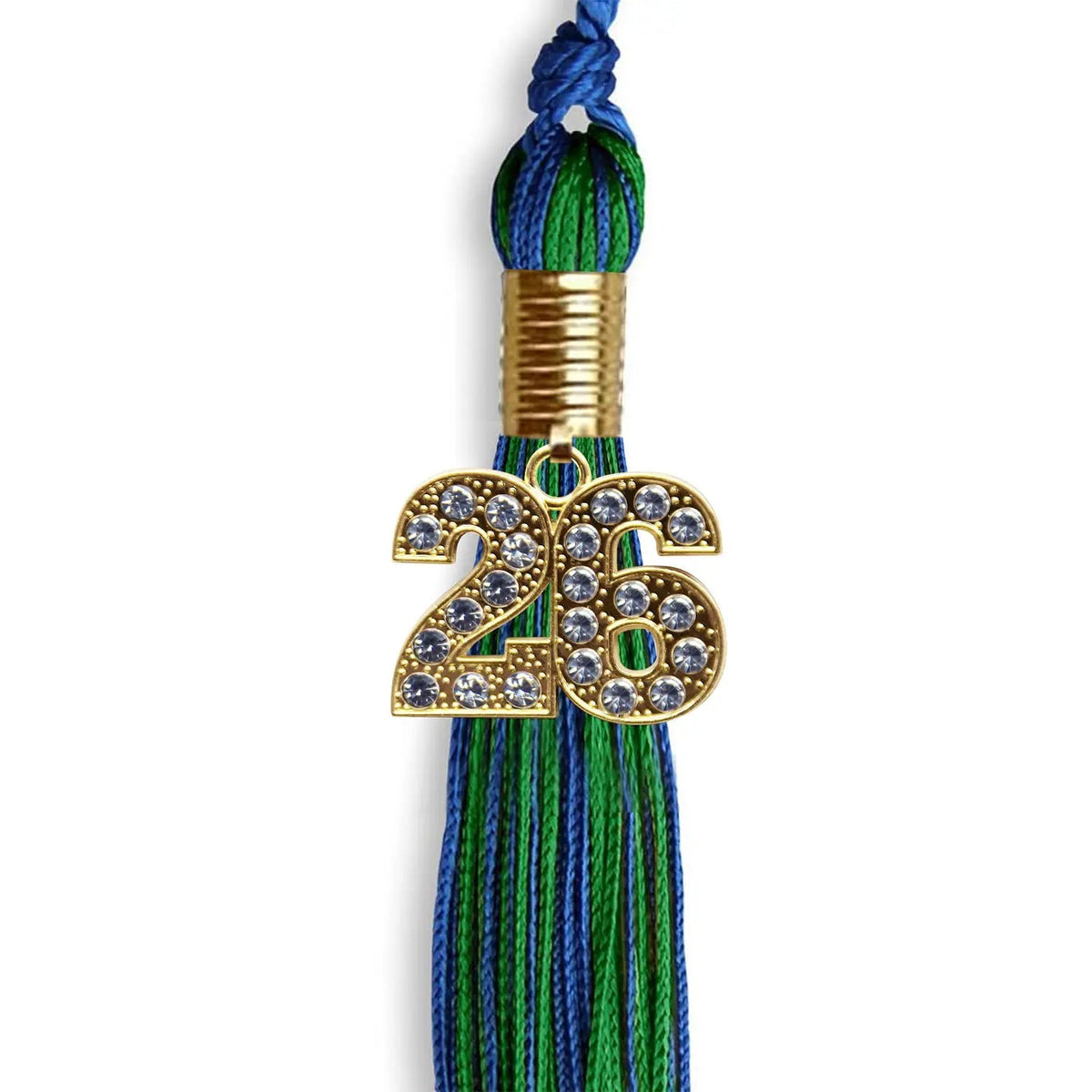 Royal Blue/Green Mixed Color Graduation Tassel with Gold Bling Charm - Endea Graduation