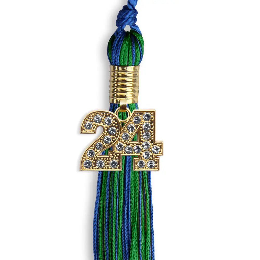 Royal Blue/Green Mixed Color Graduation Tassel with Gold Bling Charm - Endea Graduation