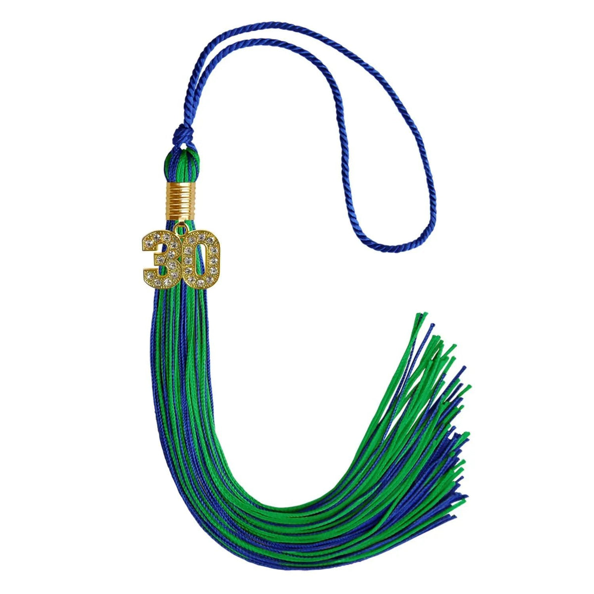 Royal Blue/Green Mixed Color Graduation Tassel with Gold Bling Charm - Endea Graduation