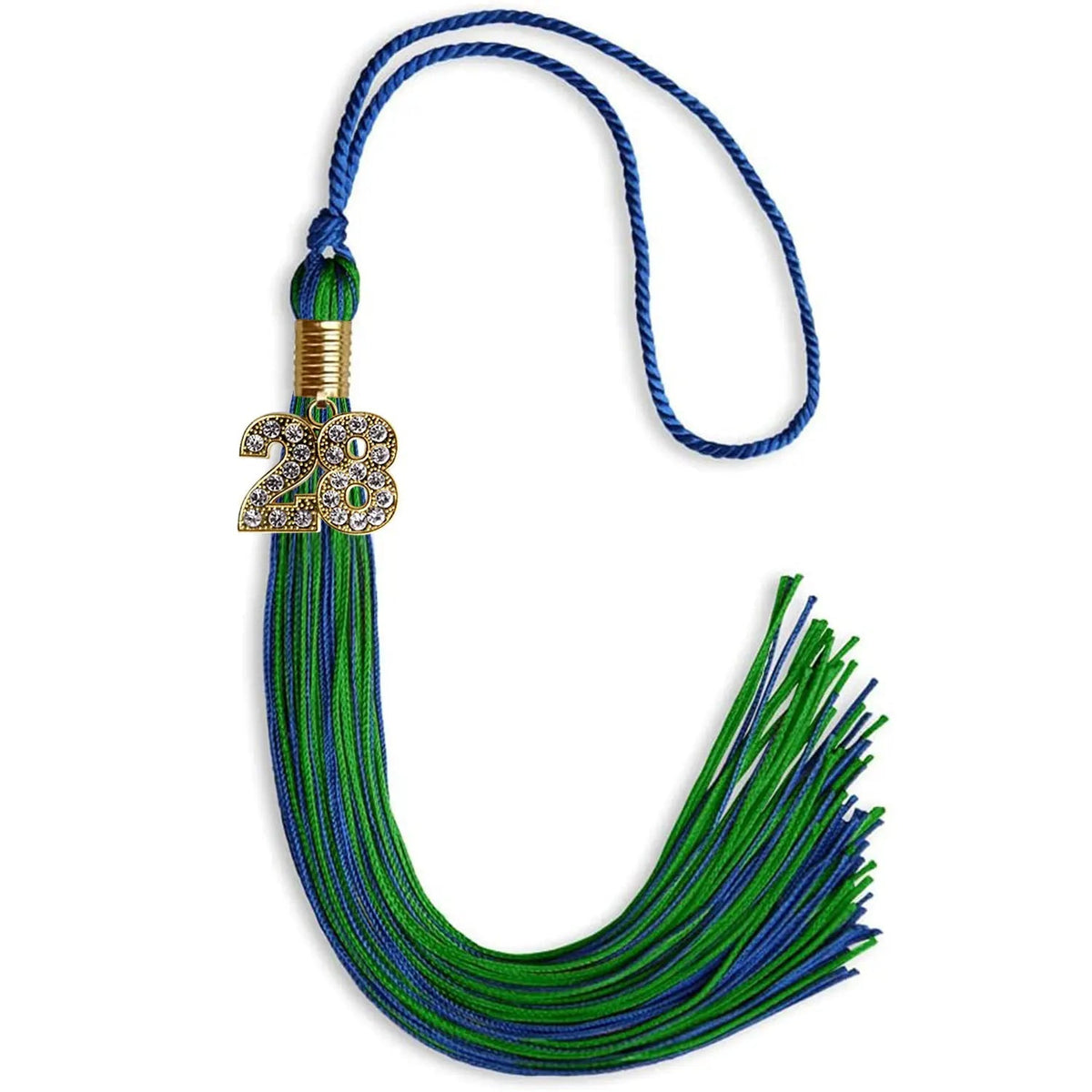 Royal Blue/Green Mixed Color Graduation Tassel with Gold Bling Charm - Endea Graduation
