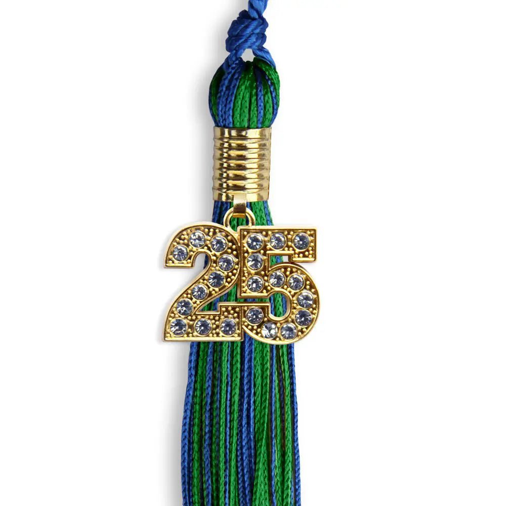 Royal Blue/Green Mixed Color Graduation Tassel with Gold Bling Charm - Endea Graduation