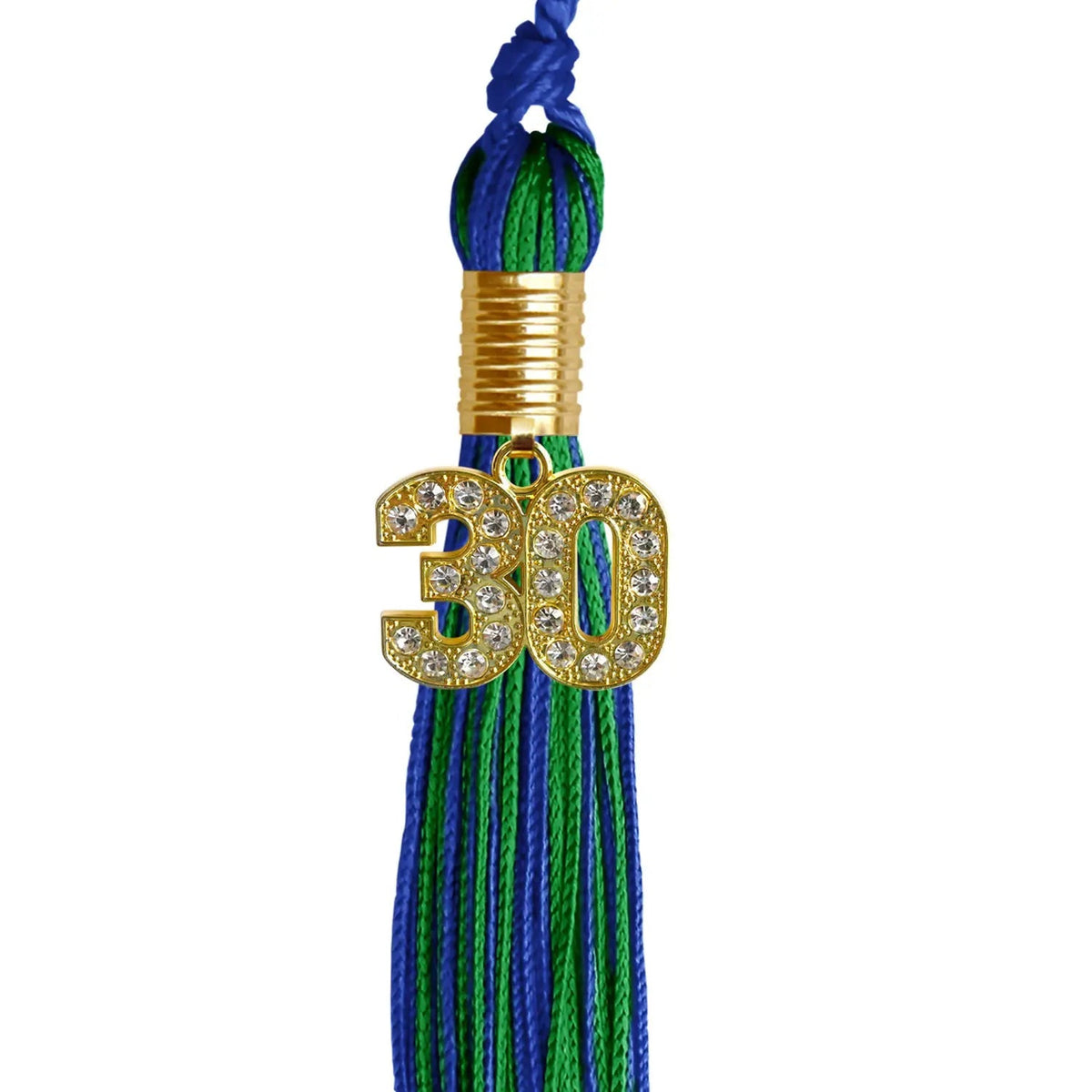 Royal Blue/Green Mixed Color Graduation Tassel with Gold Bling Charm - Endea Graduation