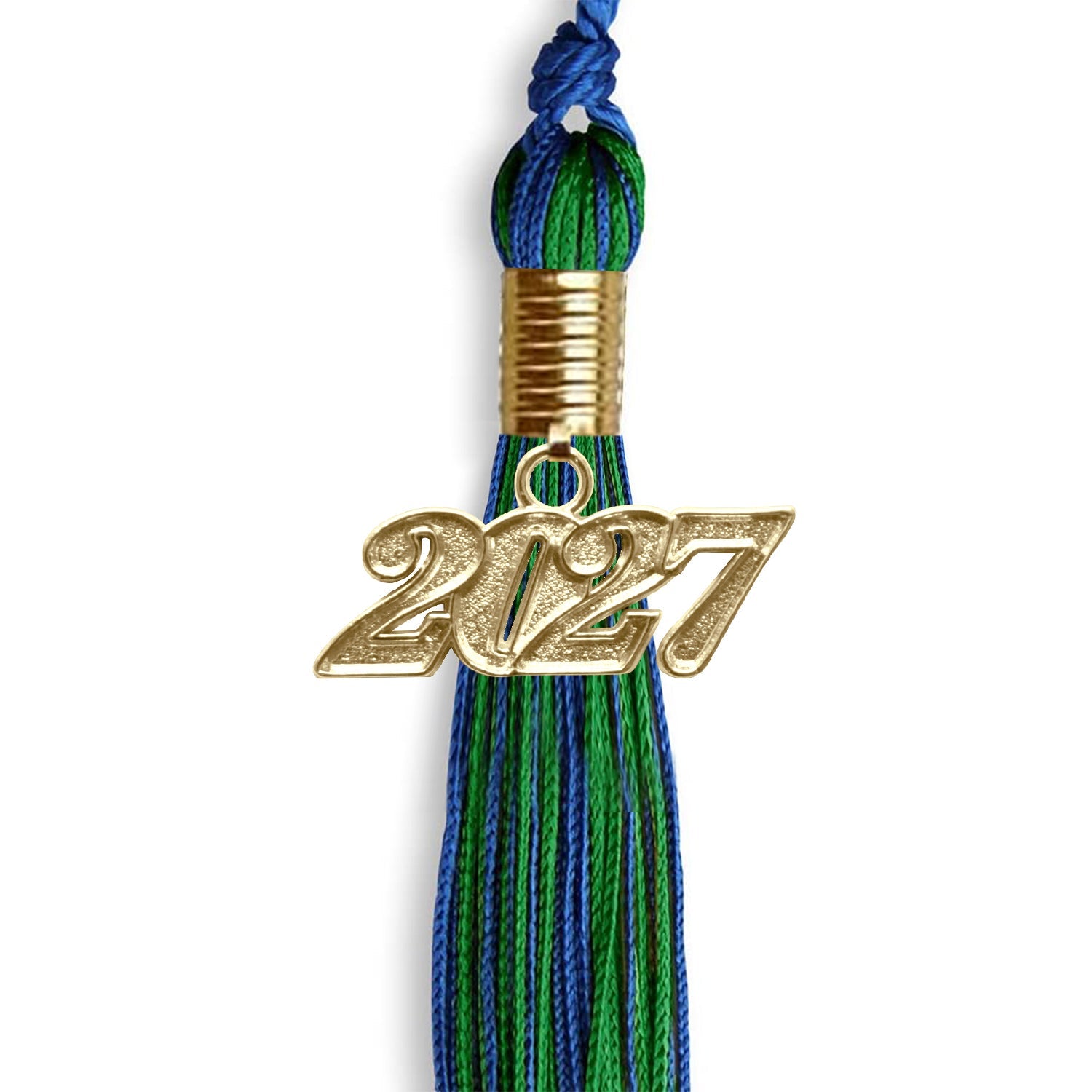 Royal Blue/Green Mixed Color Graduation Tassel with Gold Date Drop - Endea Graduation