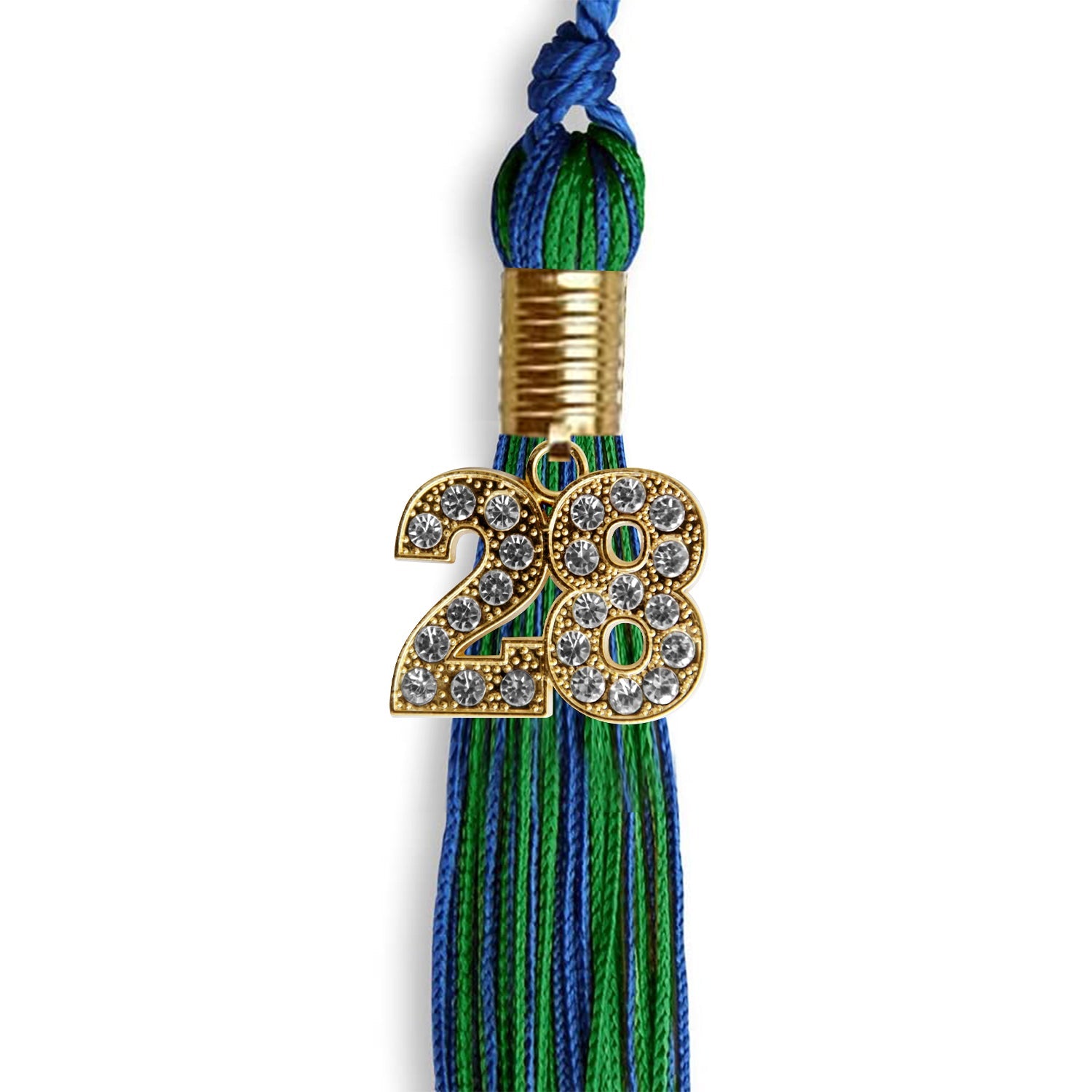 Royal Blue/Green Mixed Color Graduation Tassel with Gold Date Drop - Endea Graduation