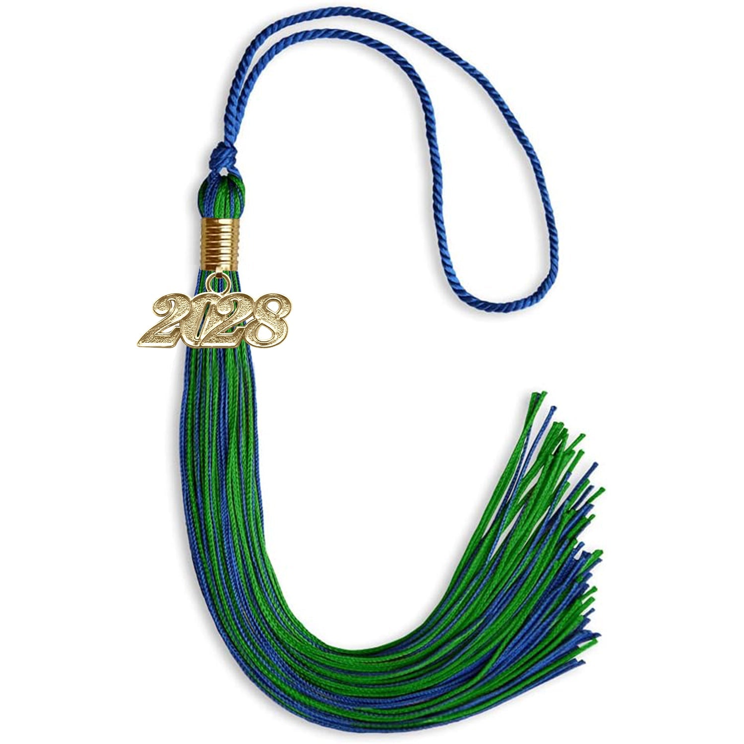 Royal Blue/Green Mixed Color Graduation Tassel with Gold Date Drop - Endea Graduation