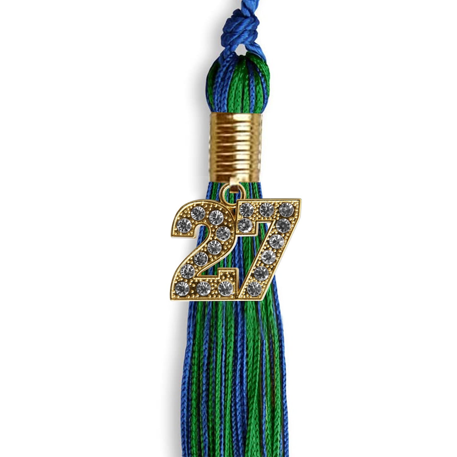 Royal Blue/Green Mixed Color Graduation Tassel with Gold Date Drop - Endea Graduation