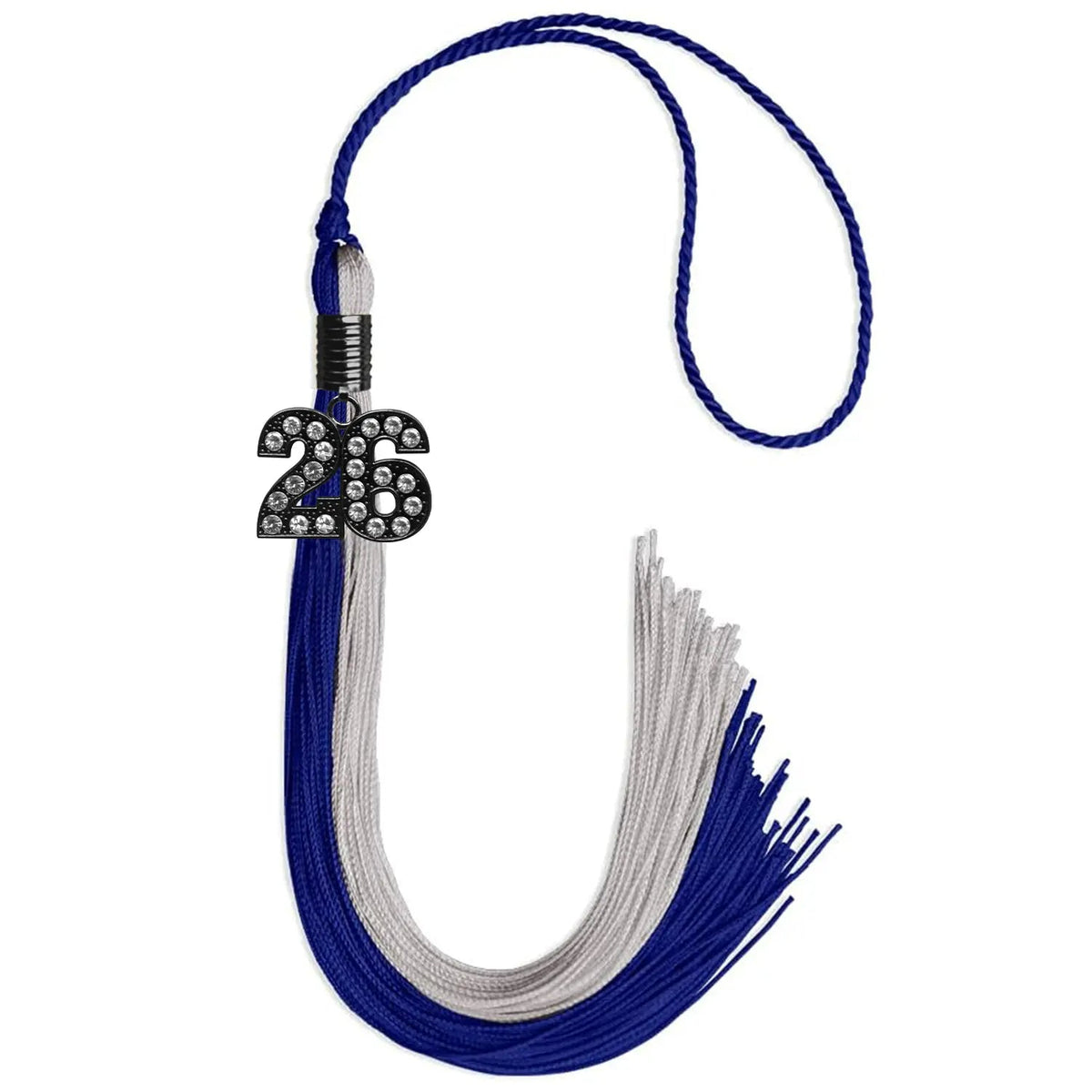 Royal Blue/Grey Graduation Tassel with Black Bling Charm - Endea Graduation