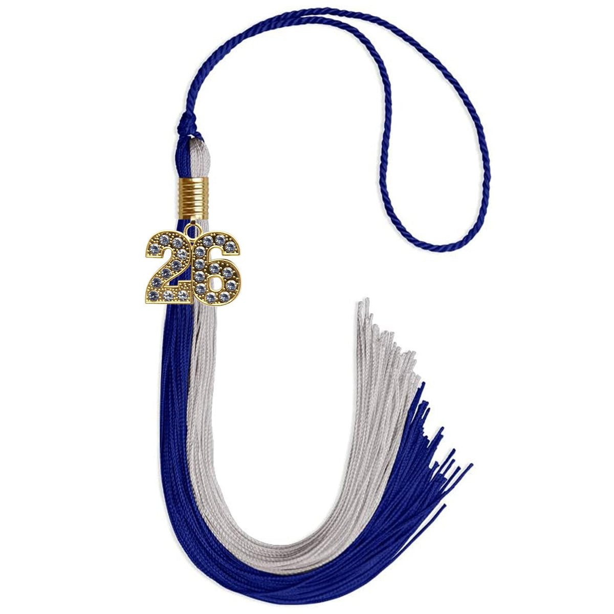 Royal Blue/Grey Graduation Tassel with Gold Bling Charm - Endea Graduation
