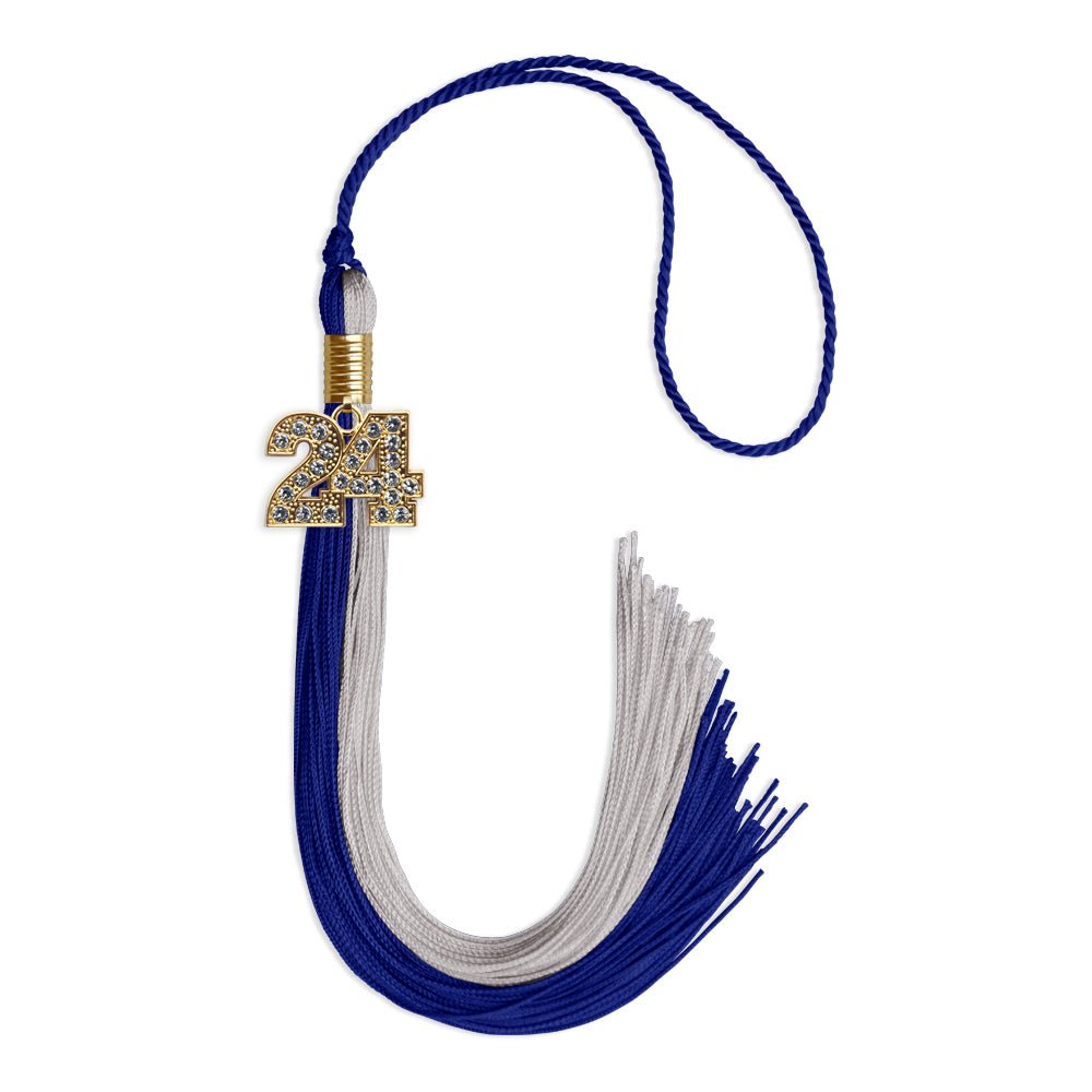 Royal Blue/Grey Graduation Tassel with Gold Date Drop - Endea Graduation