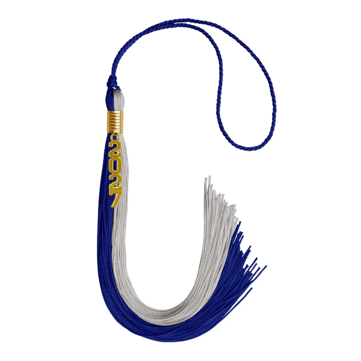Royal Blue/Grey Graduation Tassel with Gold Stacked Date Drop - Endea Graduation