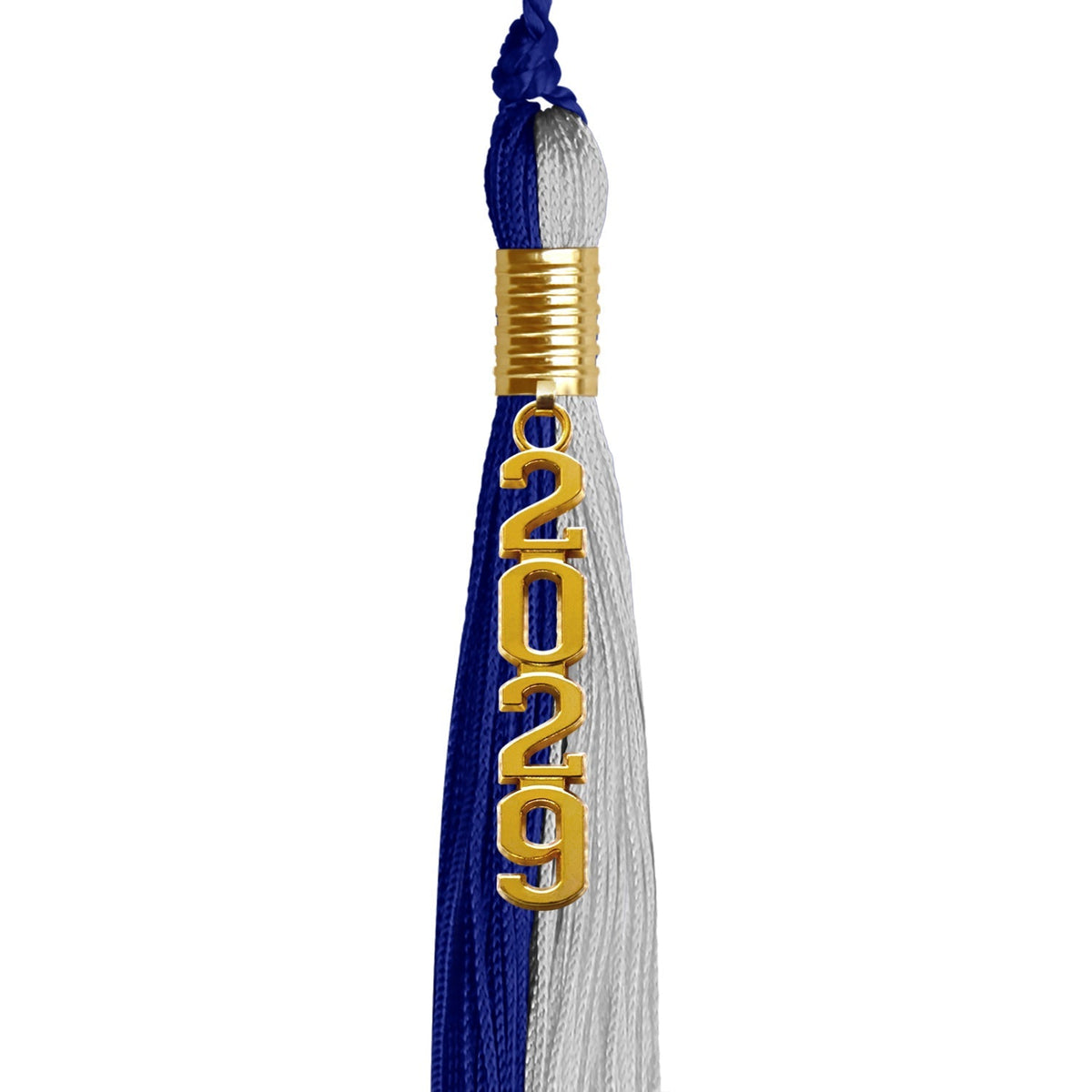 Royal Blue/Grey Graduation Tassel with Gold Stacked Date Drop - Endea Graduation