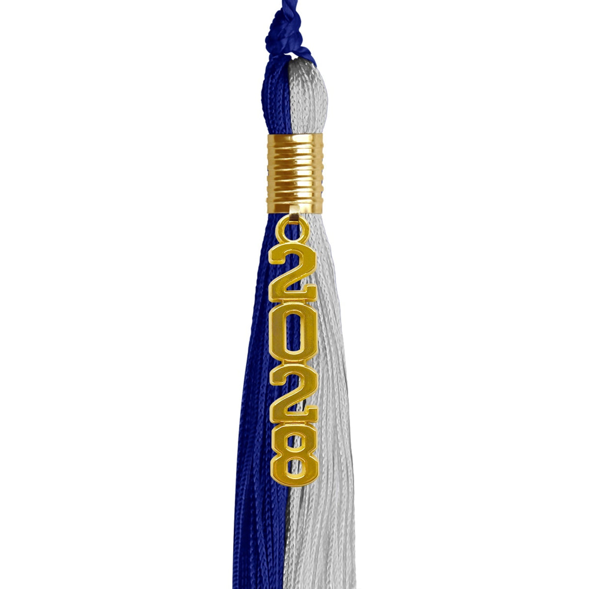 Royal Blue/Grey Graduation Tassel with Gold Stacked Date Drop - Endea Graduation