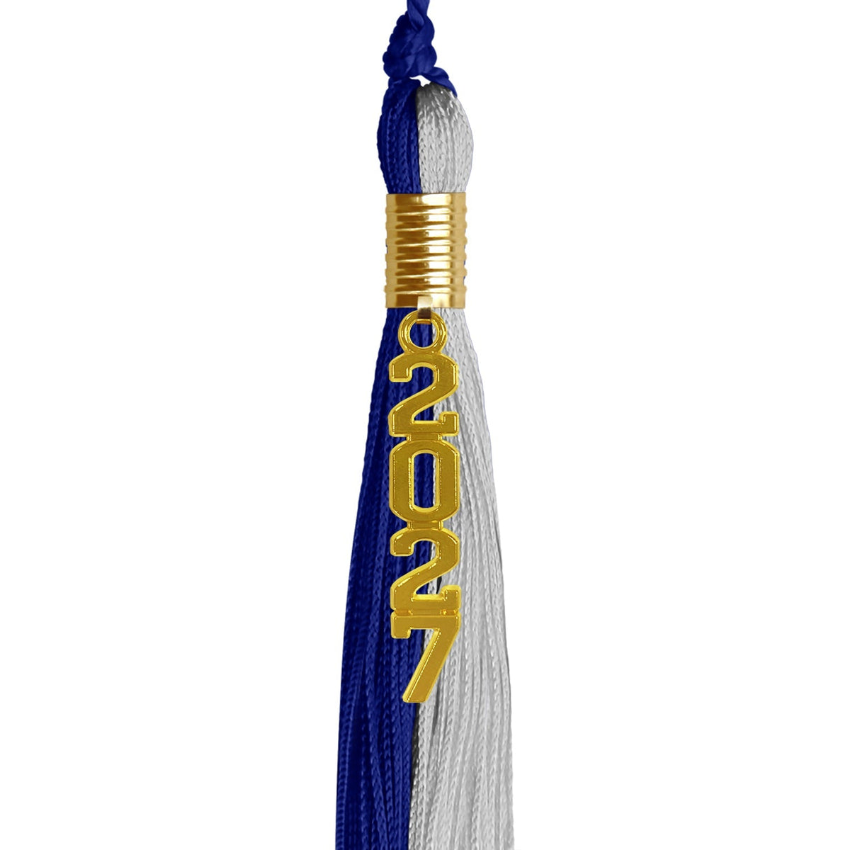 Royal Blue/Grey Graduation Tassel with Gold Stacked Date Drop - Endea Graduation