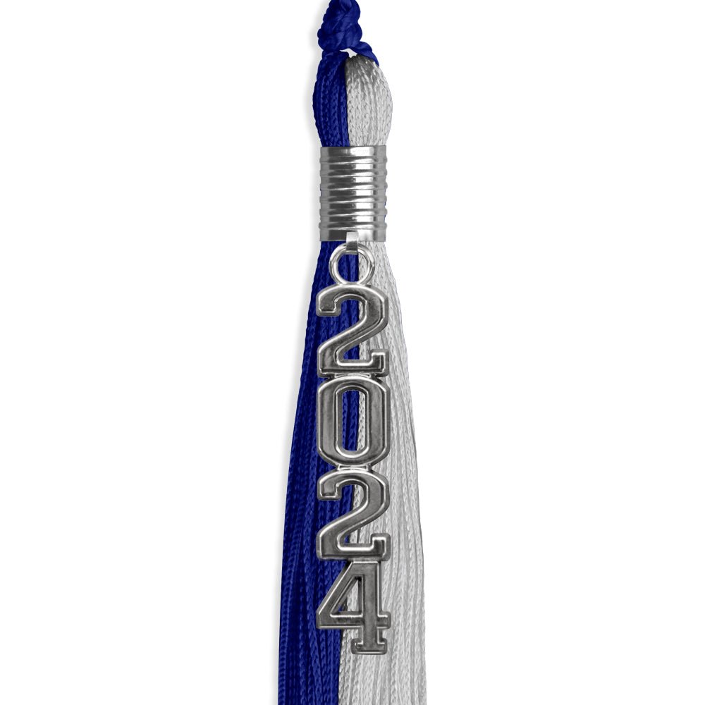 Royal Blue/Grey Graduation Tassel with Silver Stacked Date Drop - Endea Graduation