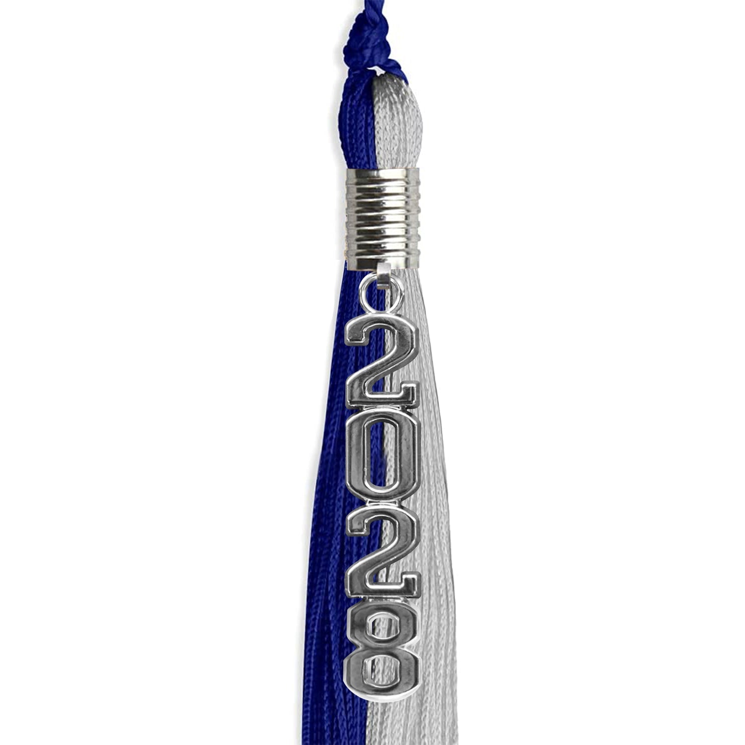 Royal Blue/Grey Graduation Tassel with Silver Stacked Date Drop - Endea Graduation