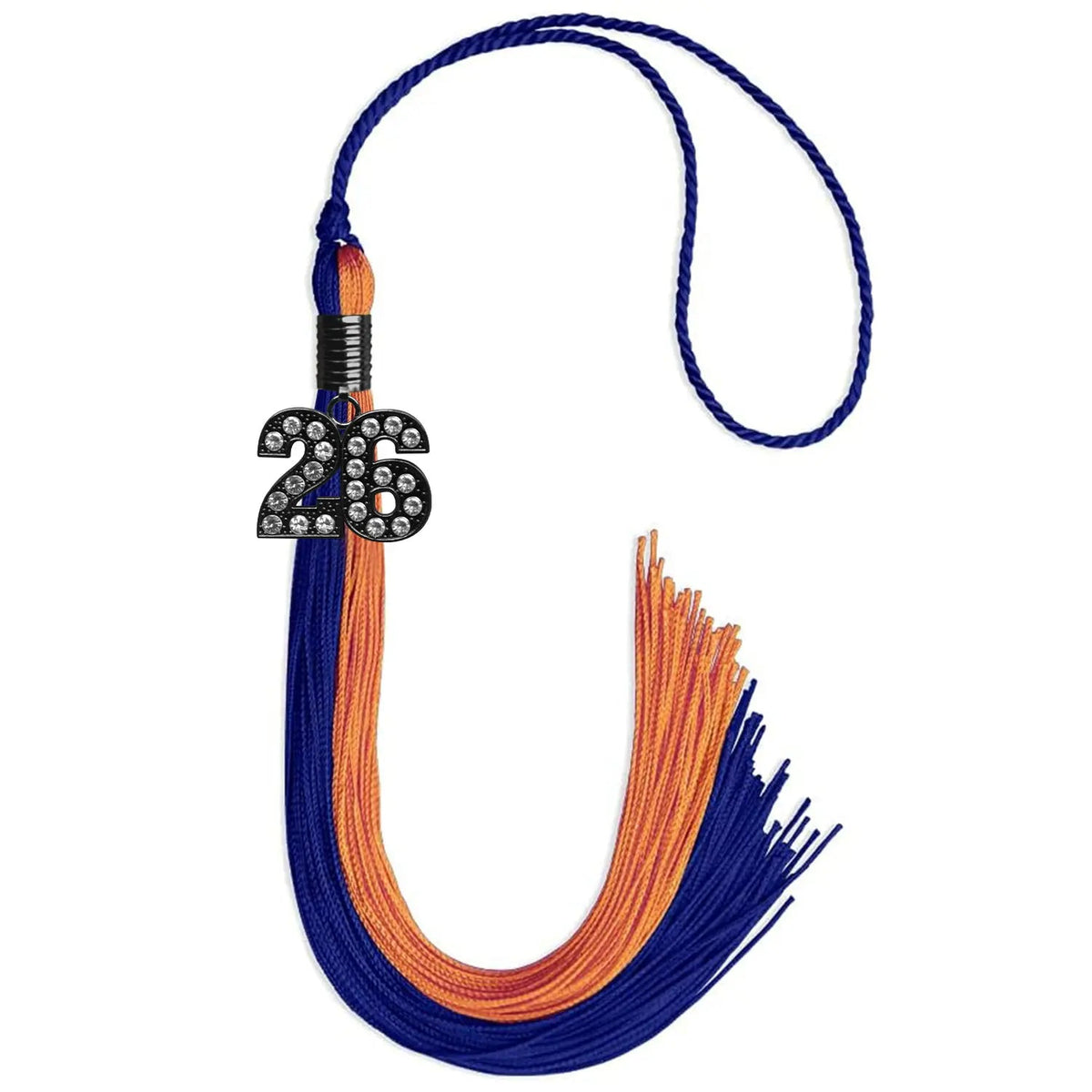 Royal Blue/Orange Graduation Tassel with Black Bling Charm - Endea Graduation