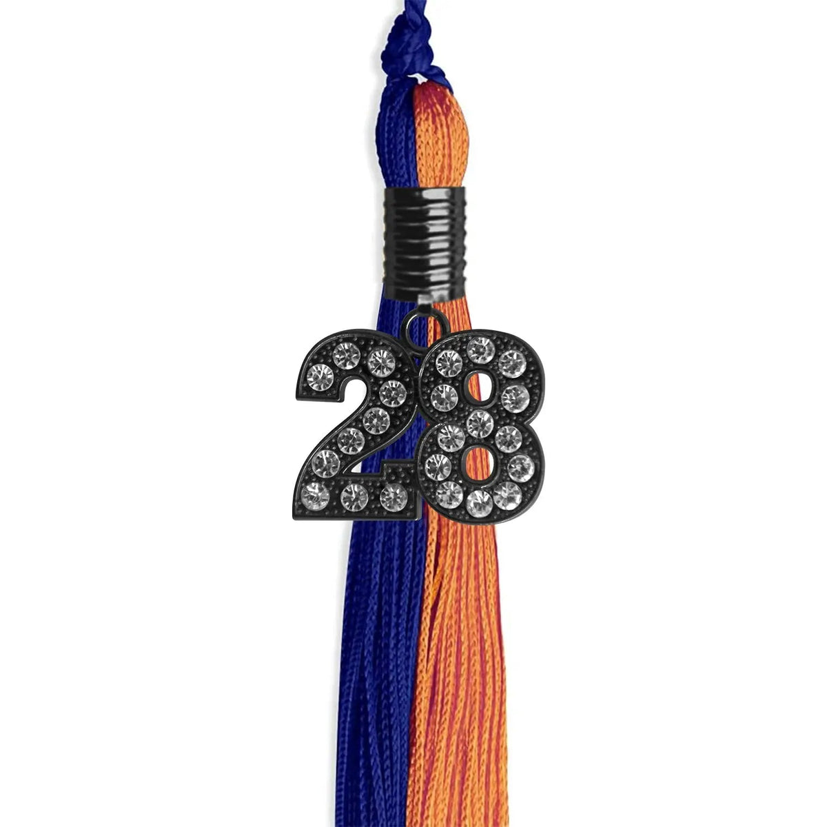 Royal Blue/Orange Graduation Tassel with Black Bling Charm - Endea Graduation