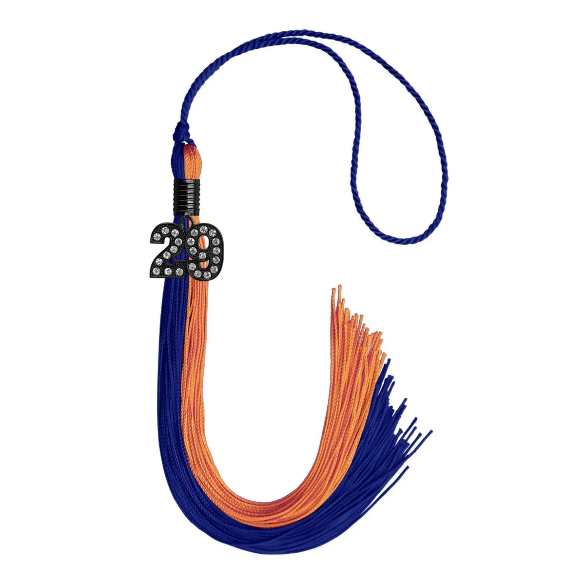 Royal Blue/Orange Graduation Tassel with Black Bling Charm - Endea Graduation