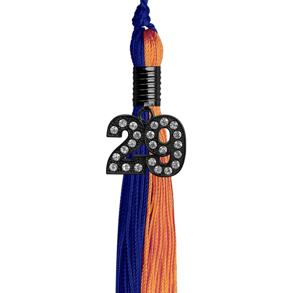 Royal Blue/Orange Graduation Tassel with Black Bling Charm - Endea Graduation