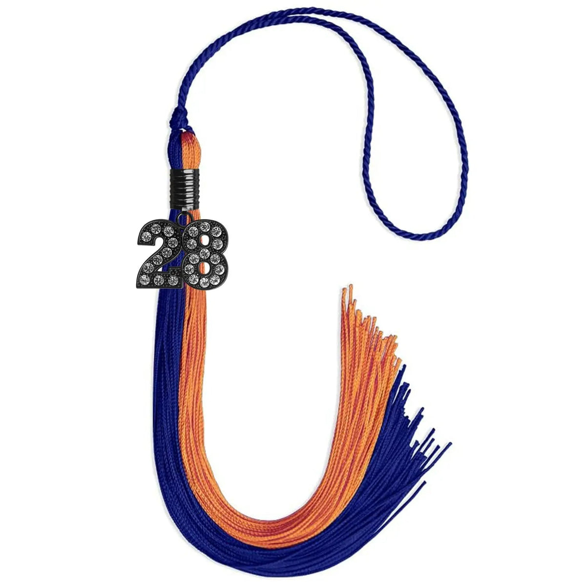 Royal Blue/Orange Graduation Tassel with Black Bling Charm - Endea Graduation