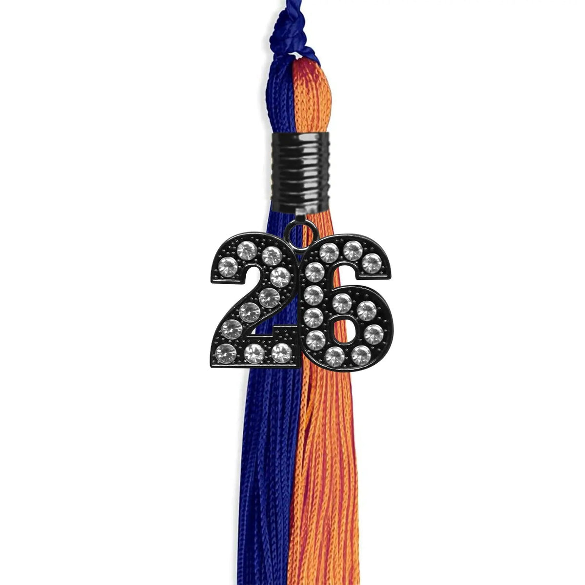 Royal Blue/Orange Graduation Tassel with Black Bling Charm - Endea Graduation
