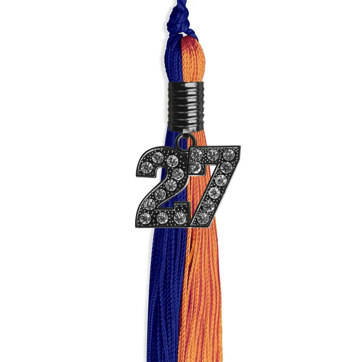 Royal Blue/Orange Graduation Tassel with Black Bling Charm - Endea Graduation