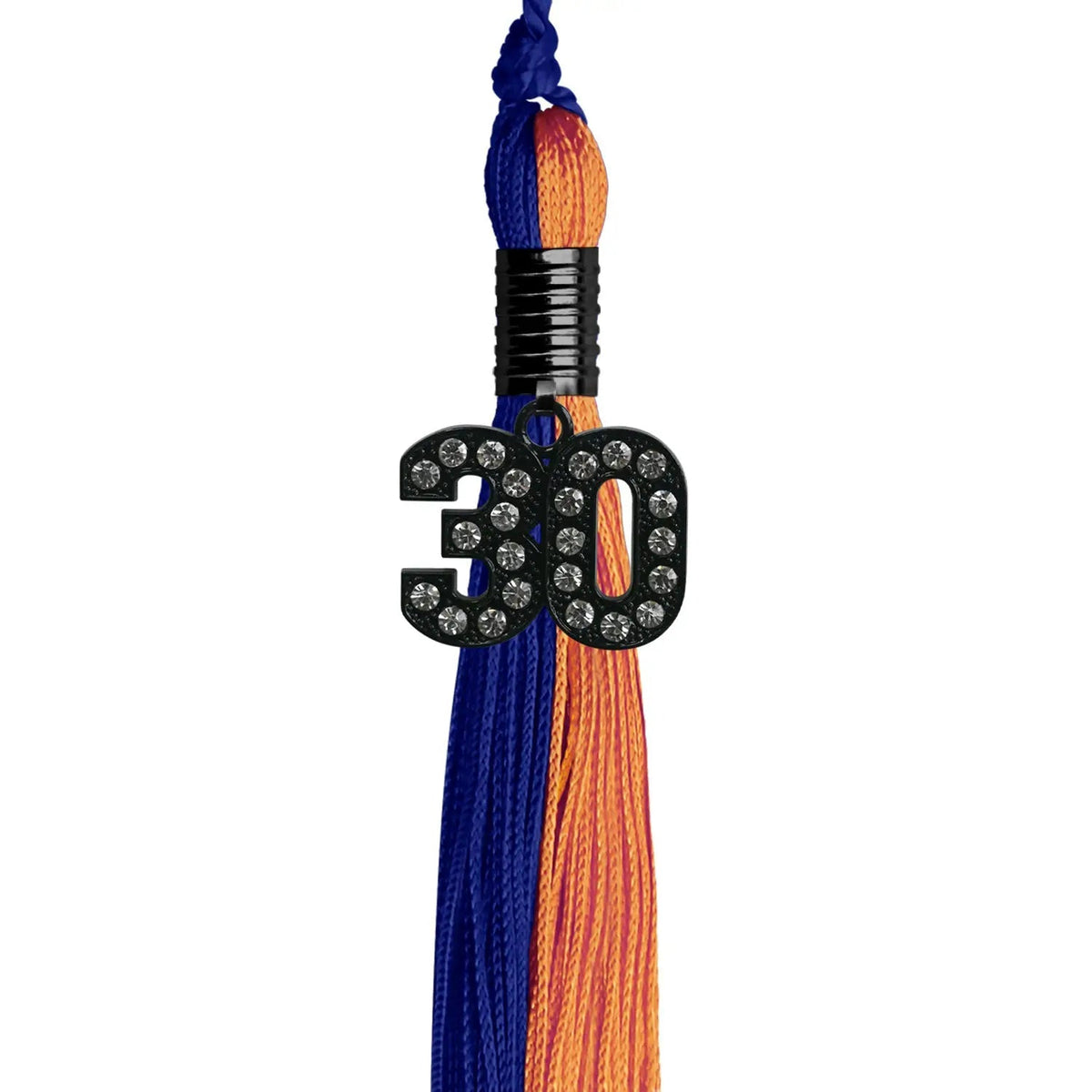 Royal Blue/Orange Graduation Tassel with Black Bling Charm - Endea Graduation