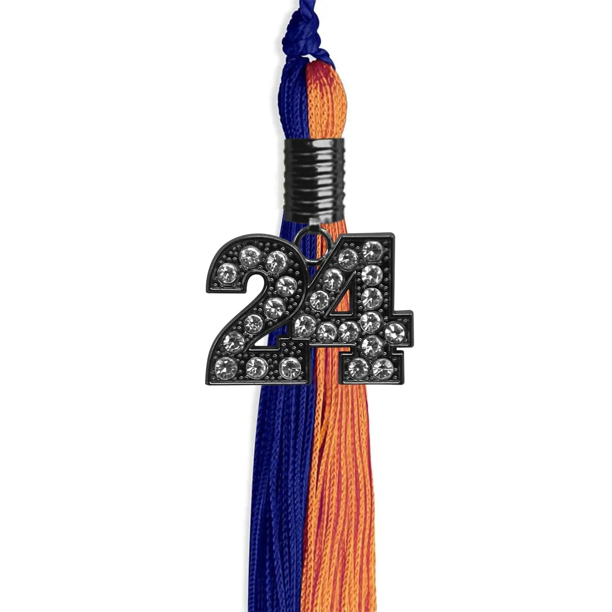 Royal Blue/Orange Graduation Tassel with Black Bling Charm - Endea Graduation