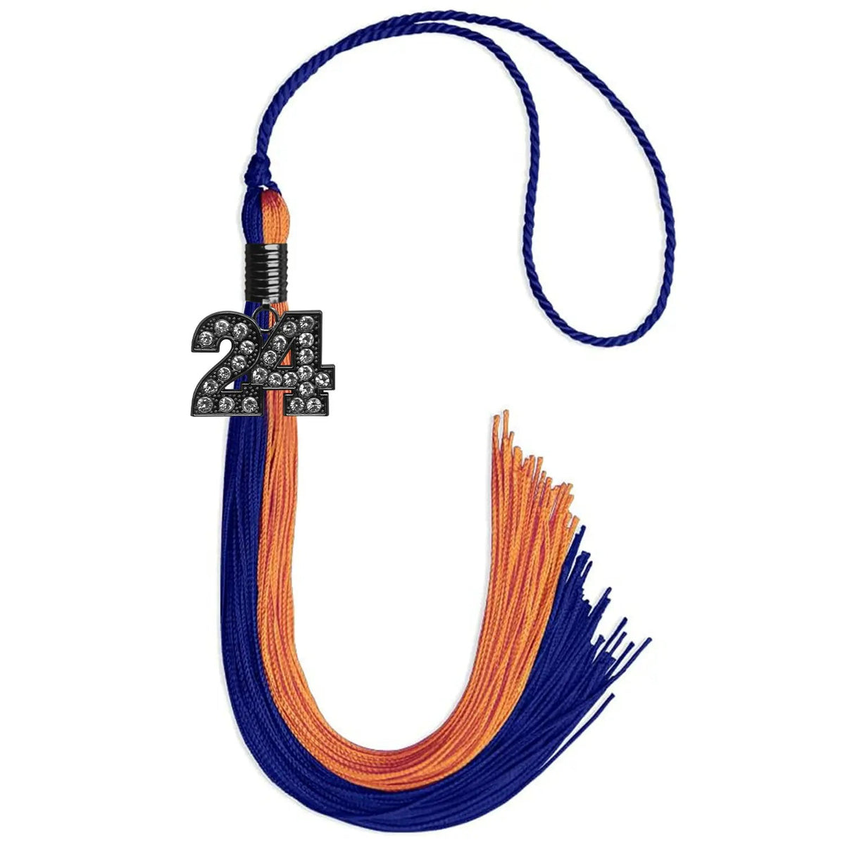 Royal Blue/Orange Graduation Tassel with Black Bling Charm - Endea Graduation