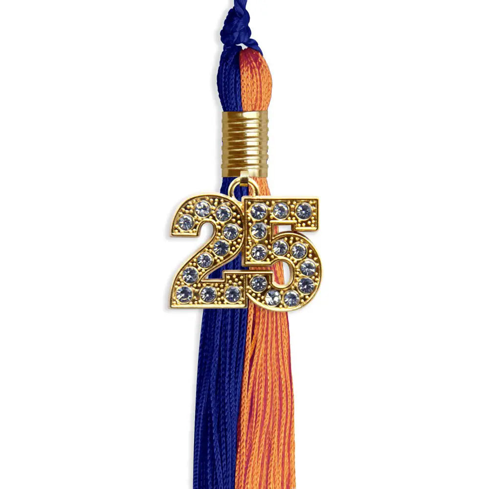 Royal Blue/Orange Graduation Tassel with Gold Bling Charm - Endea Graduation