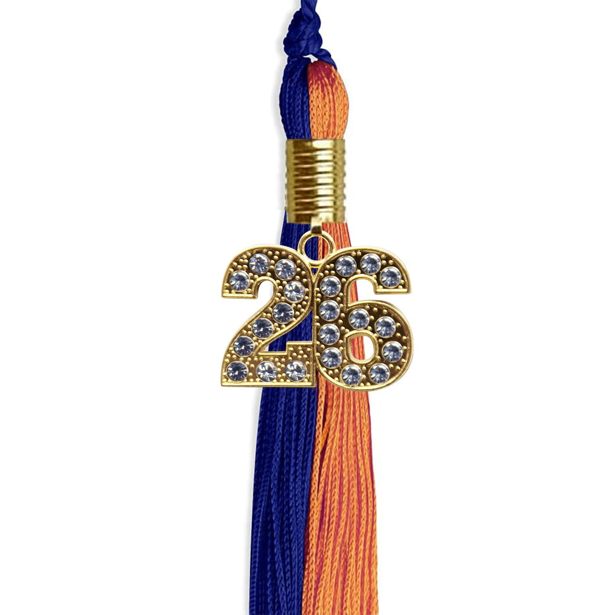 Royal Blue/Orange Graduation Tassel with Gold Bling Charm - Endea Graduation