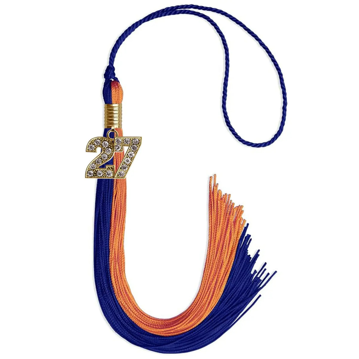 Royal Blue/Orange Graduation Tassel with Gold Bling Charm - Endea Graduation