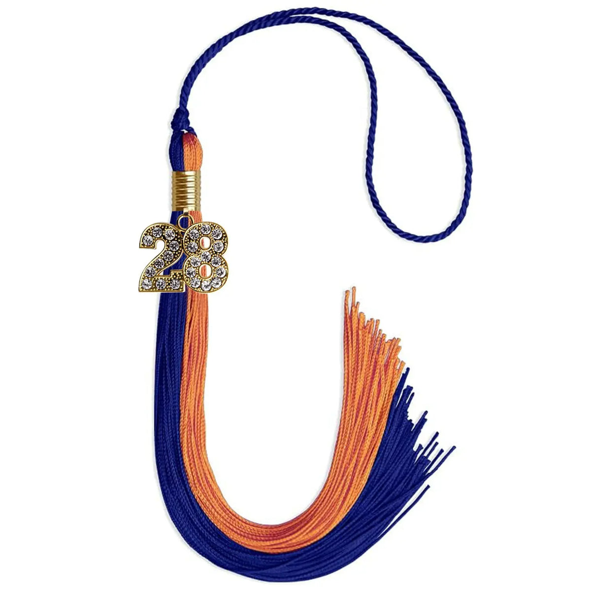 Royal Blue/Orange Graduation Tassel with Gold Bling Charm - Endea Graduation
