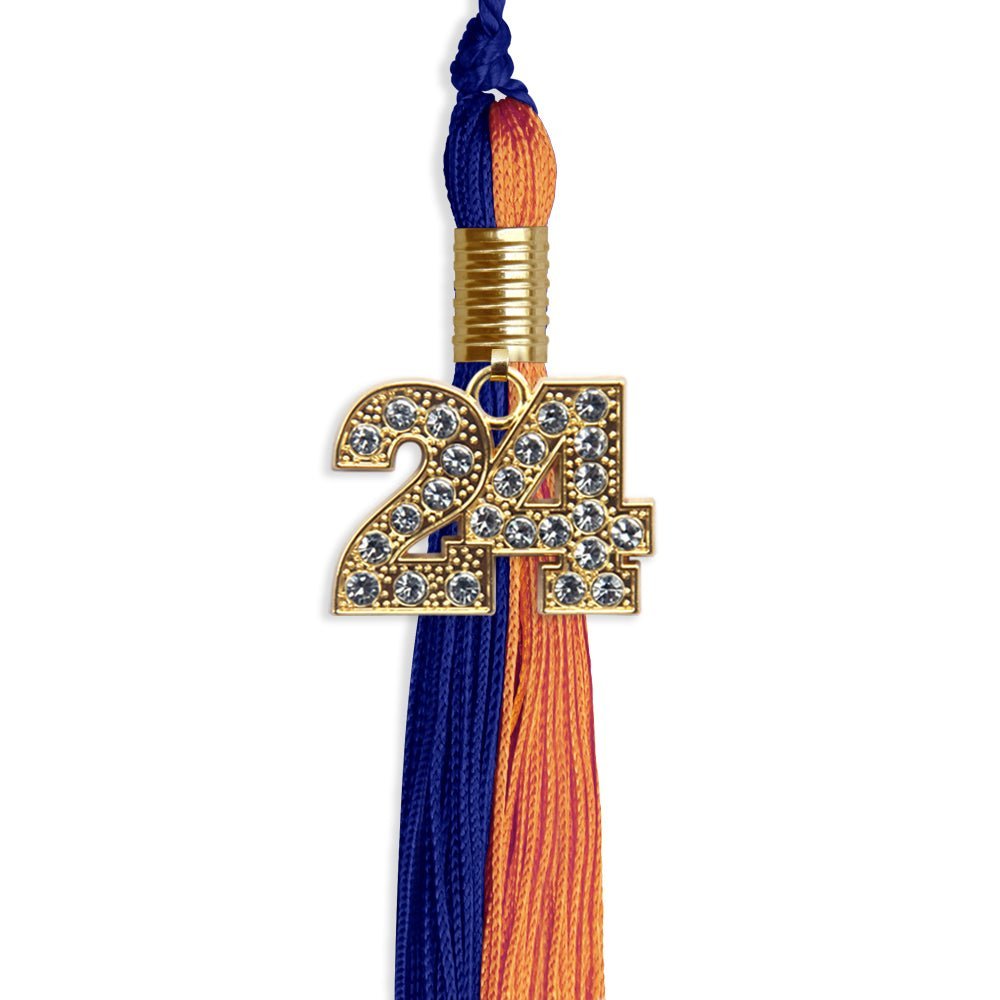 Royal Blue/Orange Graduation Tassel with Gold Bling Charm - Endea Graduation