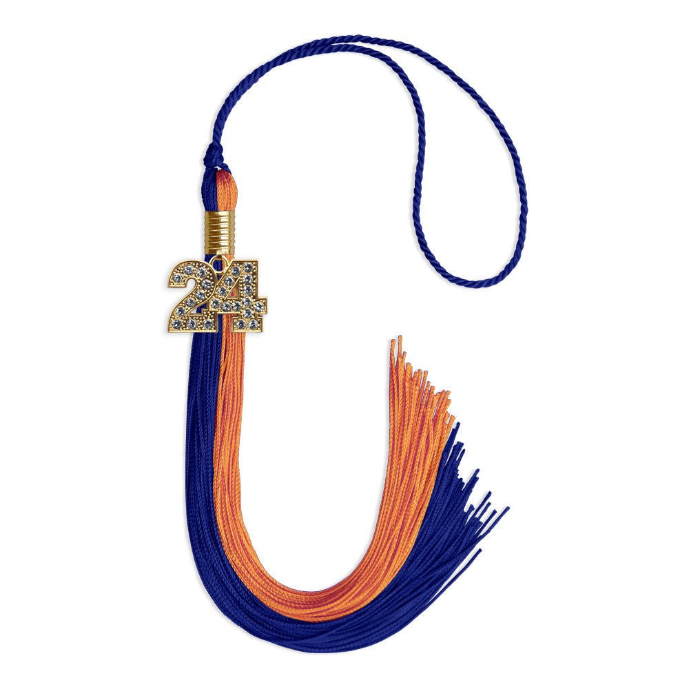 Royal Blue/Orange Graduation Tassel with Gold Date Drop - Endea Graduation